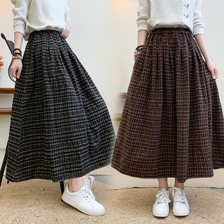 Woolen Skirt 2025 Autumn and Winter New Thickened Wool Plaid Retro A-Line Large Hem Mid-Length Skirt for Petite Women