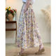 Cotton Floral Print Midi Skirt for Women, 2025 Summer New Style, Floral Oil Painting Pattern, Petite Long Skirt