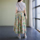 Pure cotton floral skirt women's mid-length summer elastic waist slimming A-line skirt cotton long skirt petite skirt