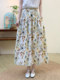 2025 Summer Artistic Pure Cotton Floral Elastic Waist Hip-Covering Half Skirt Women's A-Line Skirt Thin Country Style Long Skirt