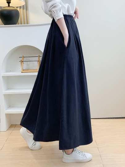 Women's A-Line Skirt for Autumn 2025, New High-Waisted Long Skirt, Solid Color, Large Flared Umbrella Skirt, Mid-Length Drapey Skirt