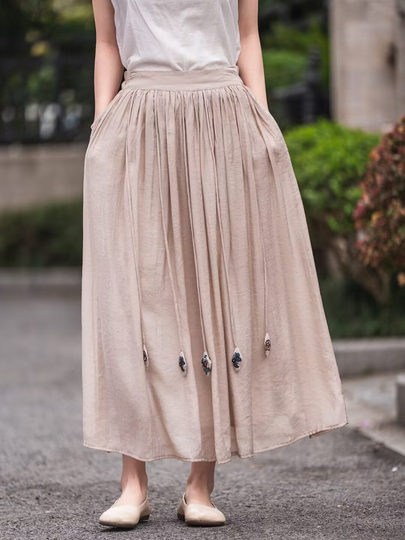 White Tencel Linen Skirt for Women, Spring/Summer 2025, Slimming, Elastic Waist, A-Line Skirt, Long Skirt, Petite Skirt