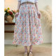 Cotton Floral Print Midi Skirt for Women, 2025 Summer New Style, Floral Oil Painting Pattern, Petite Long Skirt