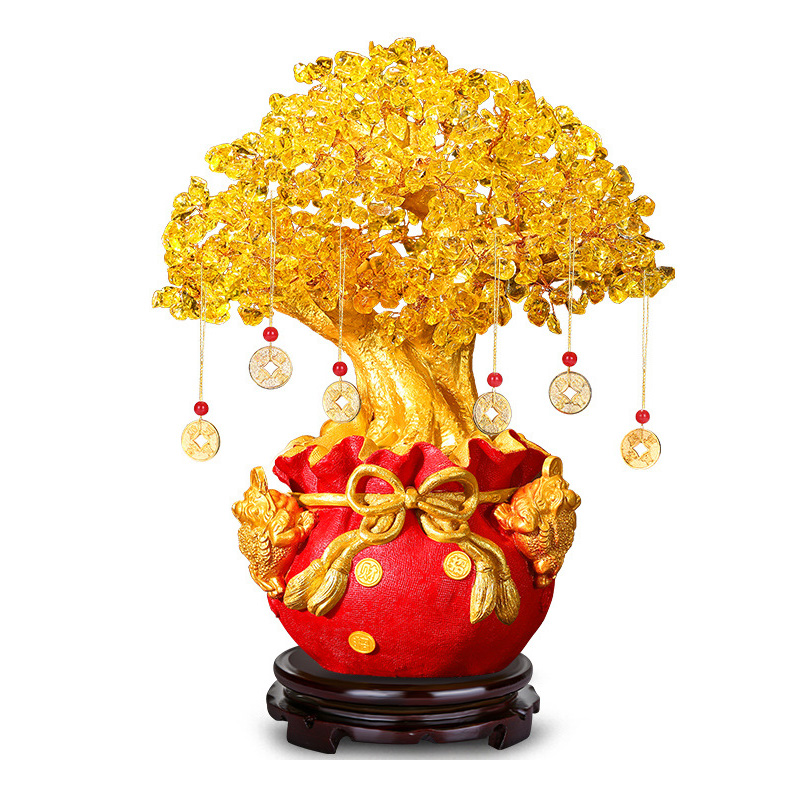 Citrine cash cow ornaments Fortune fortune tree Home creative wine cabinet Home decorations Living room TV cabinet Fortune Tree