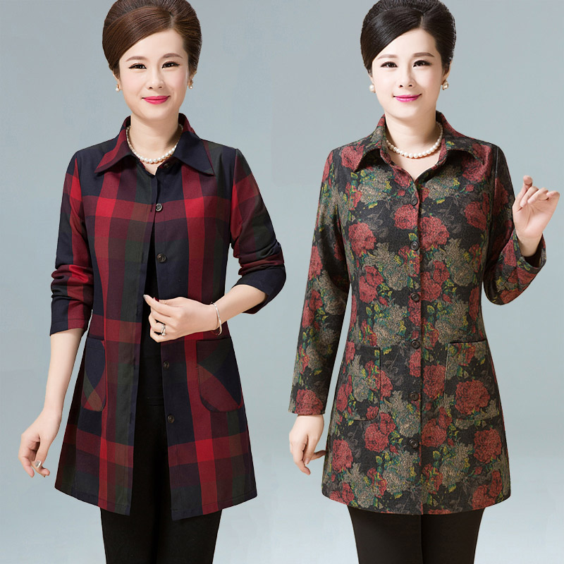 Middle-aged women's clothing spring and autumn new medium and long-sleeved top loose large size mom's autumn thin coat women