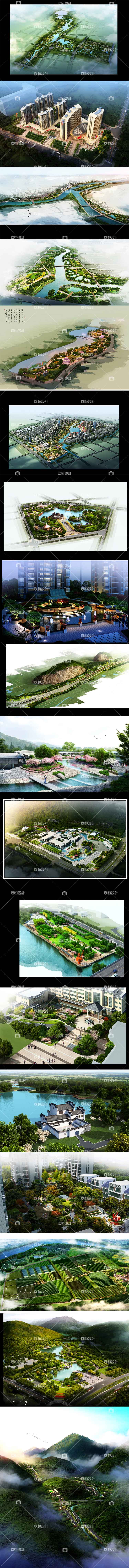 J100-鸟瞰景观 PS效果图 滨水鸟瞰 山体 茶园 景区策划 psd素材-2