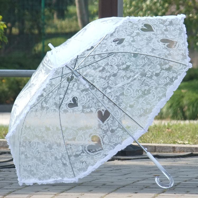 Clearance Rose Heart Lace Transparent Umbrella Imitation Lace Transparent Rain Umbrella Princess Umbrella Bridal Umbrella Long Handle Umbrella Automatic Umbrella