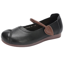 (Ship from store) Aokang Womens Shoes 2024 Spring New Genuine Leather Round Toe Shallow Mouth Comfortable Mom Shoes