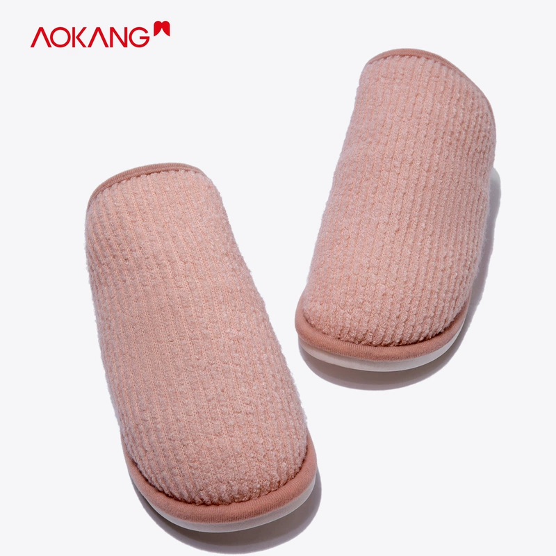 Aokang mới mùa thu và mùa đông dép nữ cotton kích thước lớn thời trang đơn giản màu rắn ấm áp chống trượt giày trong nhà - Dép