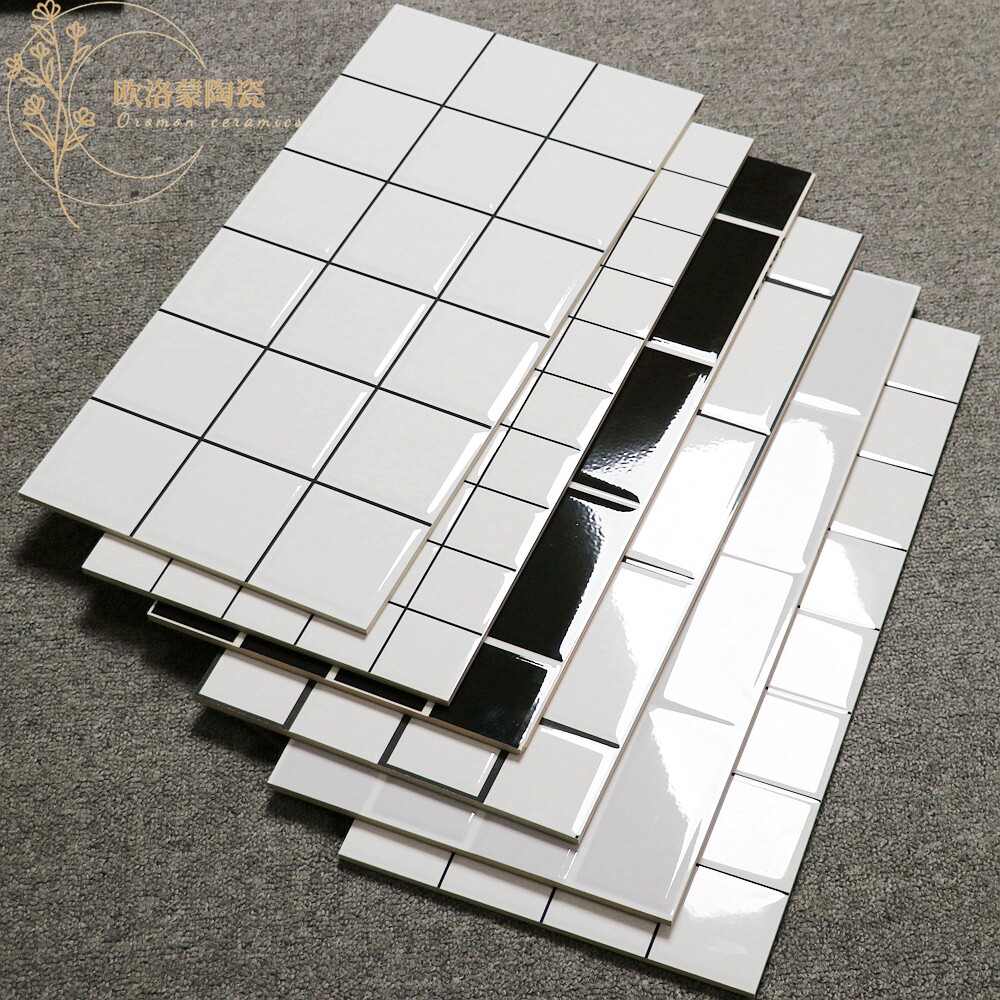 Nordic Tile Black & White Grey Rugged Plaid Bread Wall Brick 300x600 Milk Tea Shop Kitchen & Background Wall Face Pure