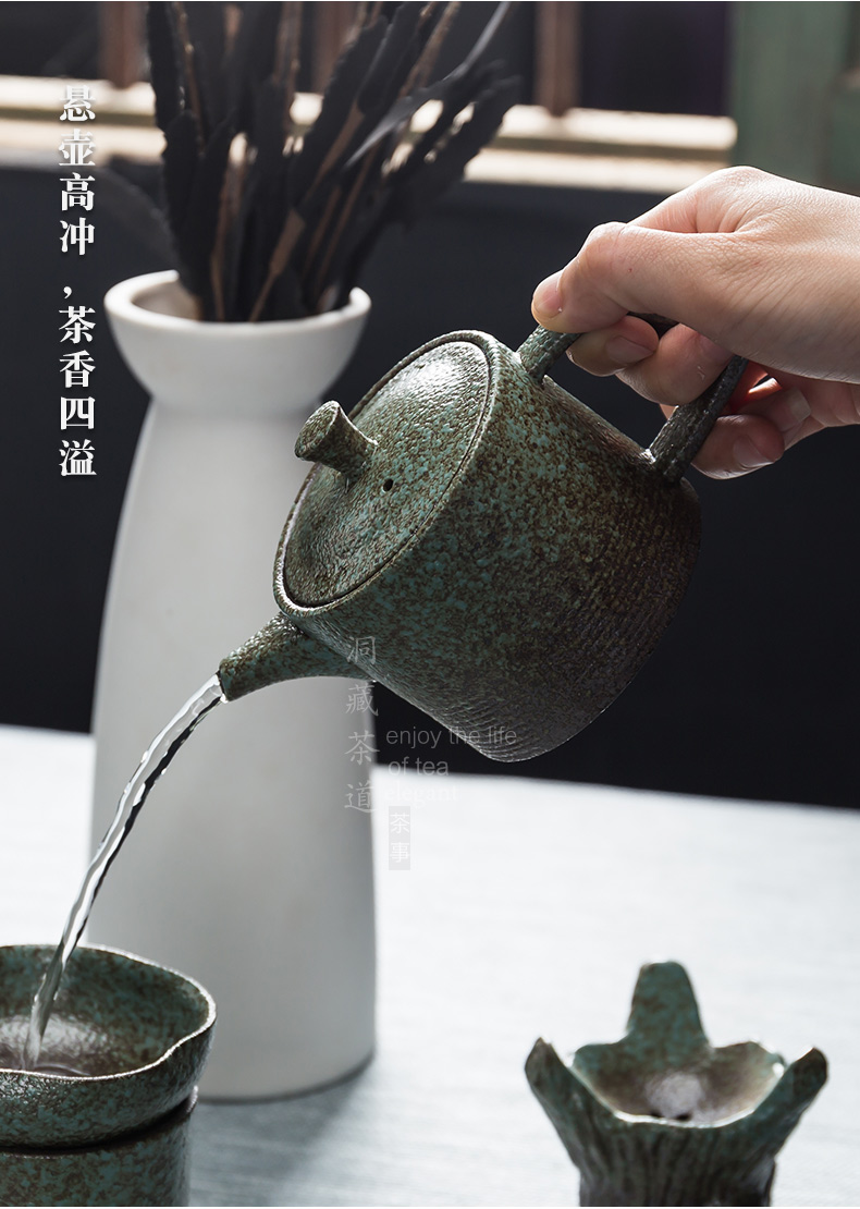 Coarse pottery pot hole hidden floor Japanese heat - resistant ceramic teapot single pu - erh tea pot pot teapot kung fu tea set