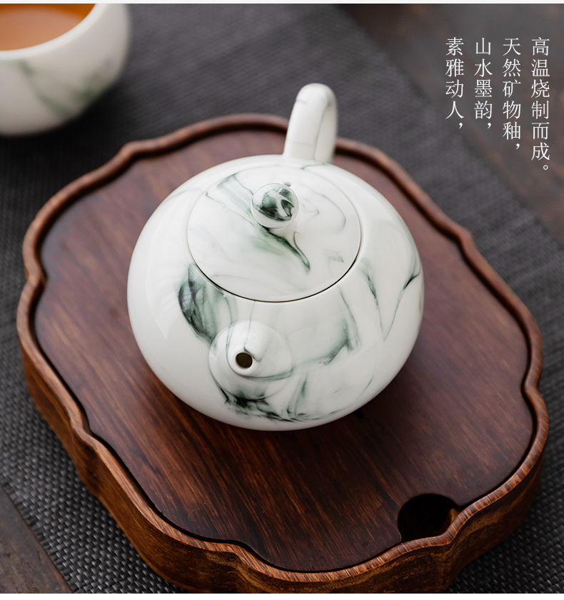 Ink painting in building up ceramic teapot kung fu tea set home office contracted tea side single pot, the pot