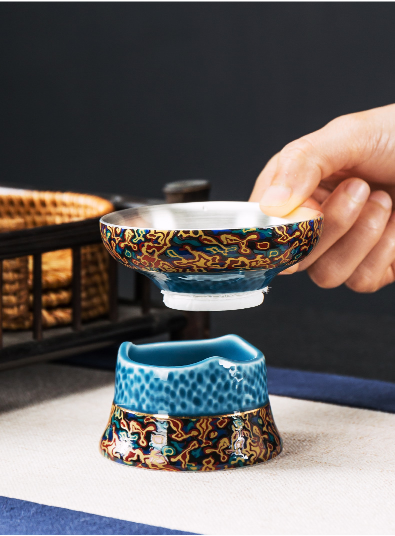 Kung fu tea set in building ceramic tureen colored enamel coppering. As silver tea set checking out gifts