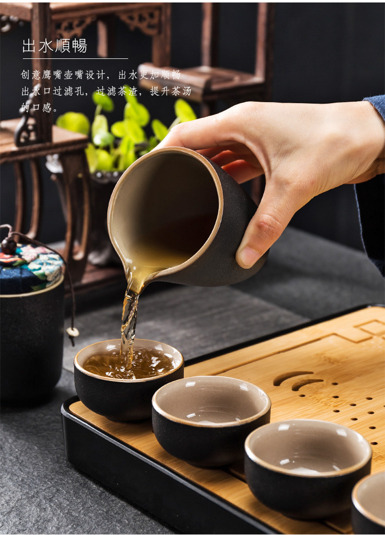 In Japanese black pottery building portable travel tea set kung fu tea teapot teacup of a complete set of ceramic tea tray