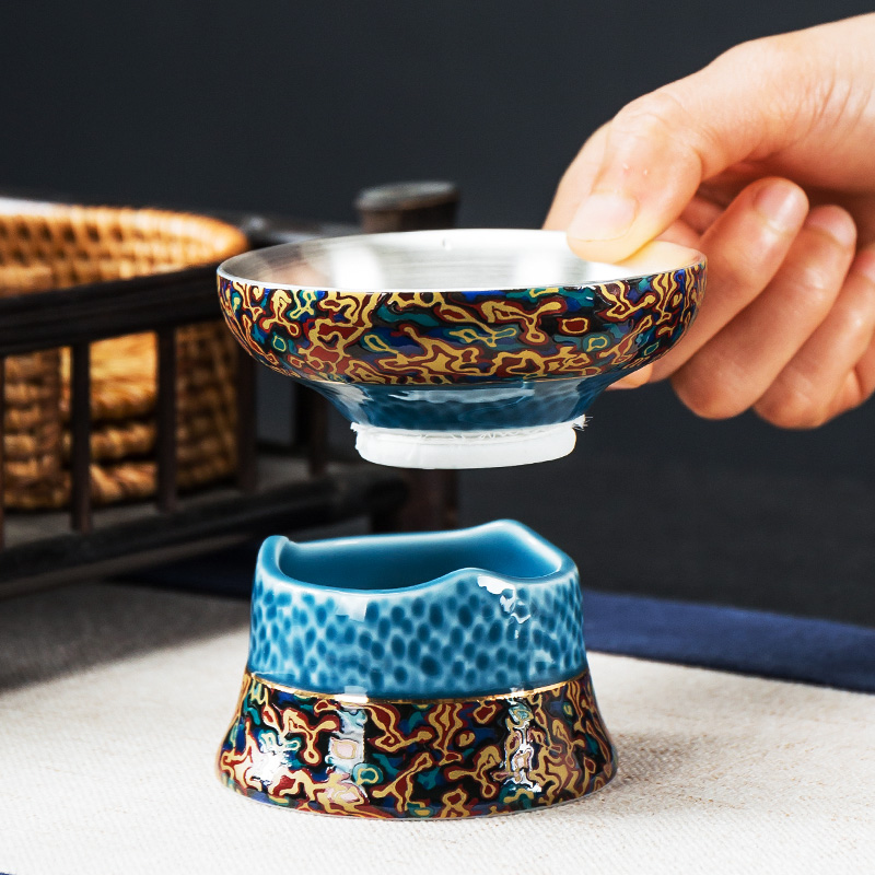 Kung fu tea set in building ceramic tureen colored enamel coppering. As silver tea set checking out gifts