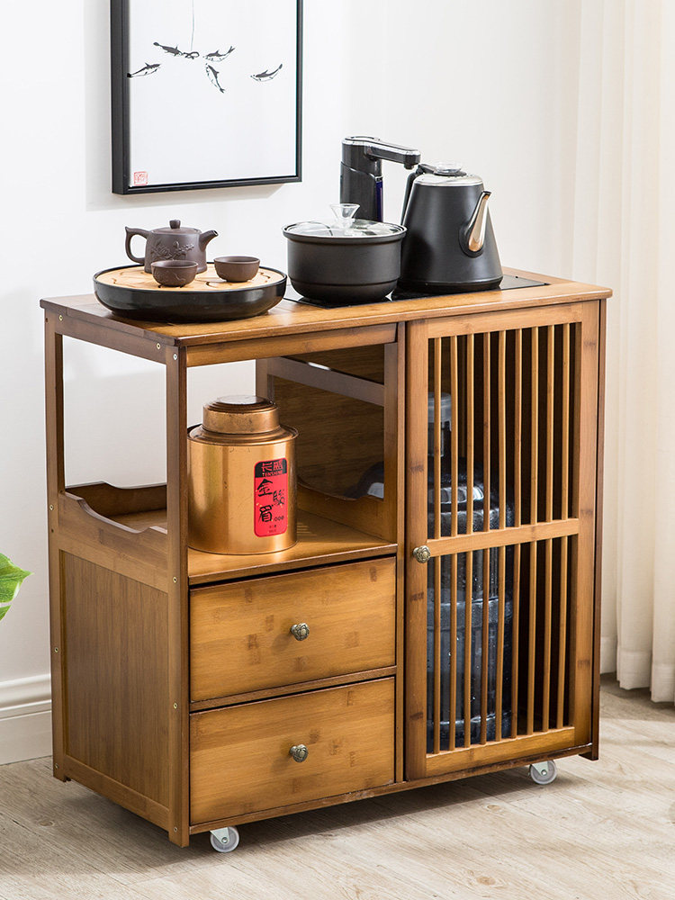 Mobile tea cabinet household teaside cabinet small tea cabinet boiled water bubble tea table set bucket tea set layer shelf