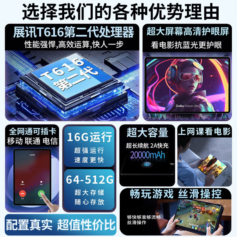 [Official Genuine Product] 2025 New Tablet Computer iPad Full Network 5g Android 2-in-1 Mobile Phone with Card Slot, Children's High-Definition Eye Protection Full-Screen Gaming-Specific Student Learning Device