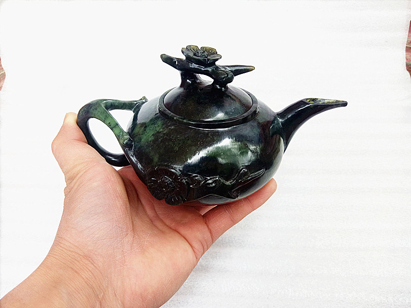 Wushan Mandarin Duck Jade Plum Blossom Kettle Jiuquan Snake Pattern Jade Ink Jade Antique Wine Utensils Manufacturers Direct Sale Tea Sets