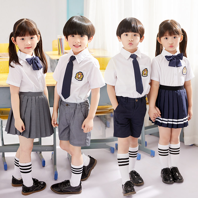 Boys and girls school uniform summer short-sleeved suit primary school students kindergarten uniform college style British two-piece performance clothing