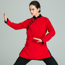 Wunong autumn Taiji clothing womens red Tang costume cheongsam robe Hanfu linen single-layer diagonal collar suit