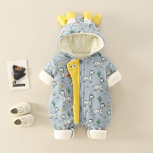 Зимнее утепленное мультяшное боди для раннего возраста для выхода на улицу для новорожденных подходит для мужчин и женщин для девочек, демисезонный комплект