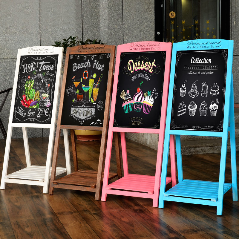 Creative wooden retro blackboard promotion vertical billboard display board Bracket flower rack Old floor small blackboard Shop advertising board Fluorescent board Coffee promotion dining room message board