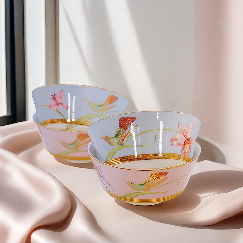 British Brand Natural Sketching Carterland Hummingbird High-End Tableware Bowl and Plate Set British Brand Natural Sketching Carterland Hummingbird High-End Tableware Bowl and Plate Set