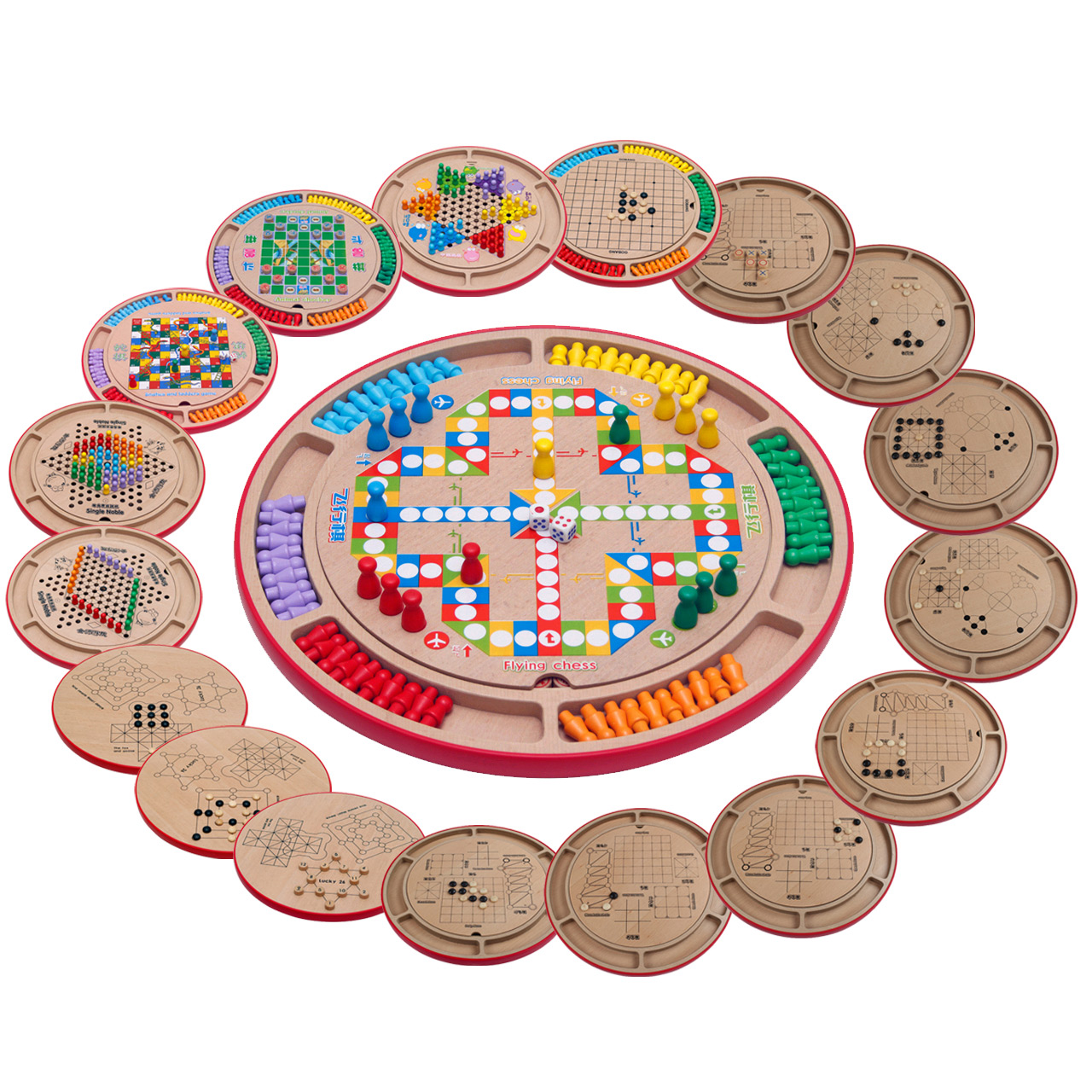 Flying Chess Children's Checkers Wooden Multifunctional Game Gobang Chess Chess Fighting Animal Chess Puzzle Adult Toys