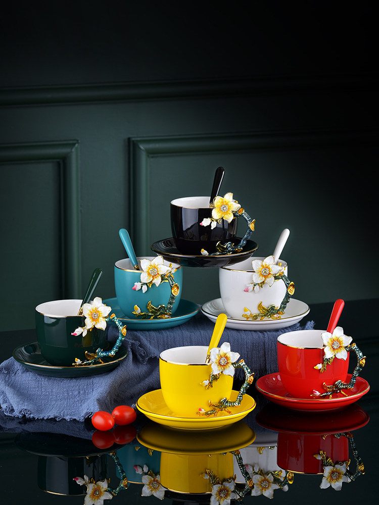 Taolixuan new enamel color water cup Teacup Creative small fresh coffee cup Saucer Couple cup Gift gift customization