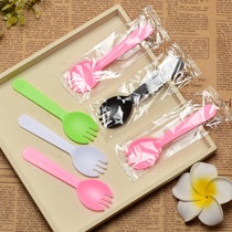 Disposable fork thickened plastic cake fork spoon Colour fork spoon One sweet pitchfork independently loaded with fruit fork