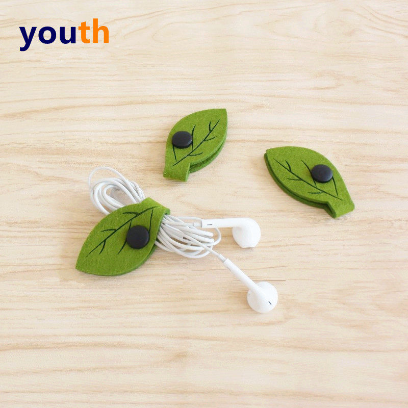 Leaf earphone cable winder wire storage buckle charging cable set solid line finishing mobile phone data cable cable organizer belt