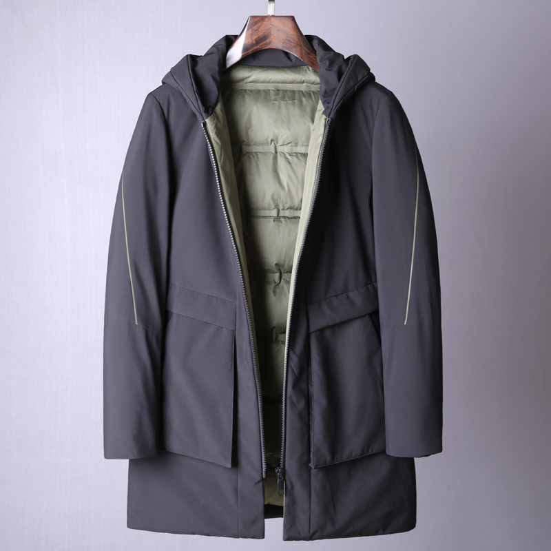 Handsome with its own aura Outdoor high-end windproof and waterproof jacket Men's thickened hooded mid-length down jacket