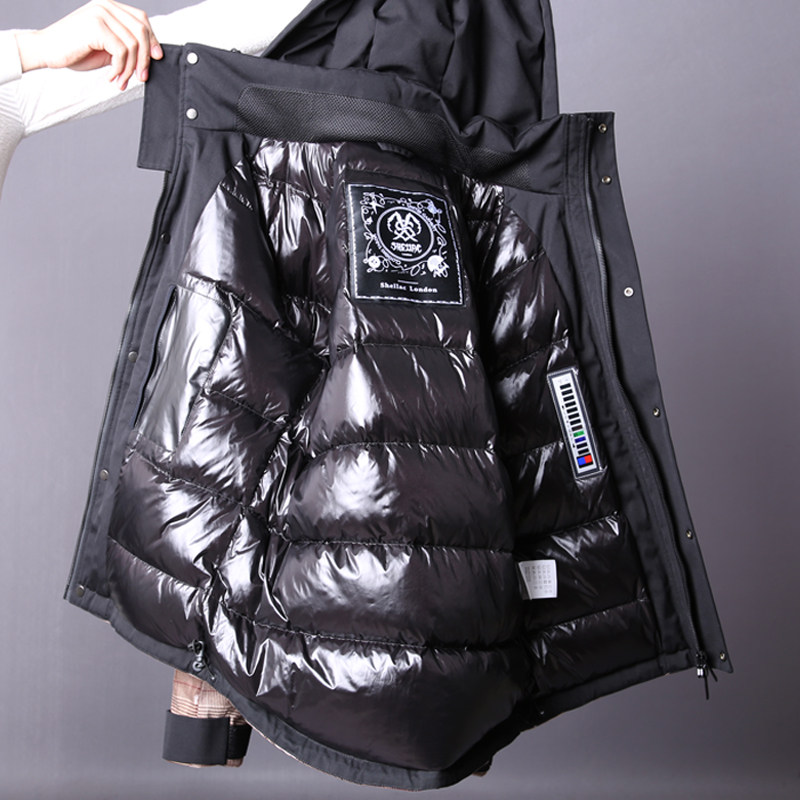 Heavy Industry Cattle Goods Interpretation High-end Patent Leather Coated Houndstooth Check Men's Short Hooded Tide Brand Down Jacket