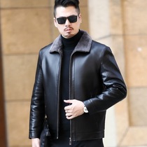 Haining middle-aged and elderly sheep leather clothing mens father leather plus velvet warm business casual leather jacket jacket