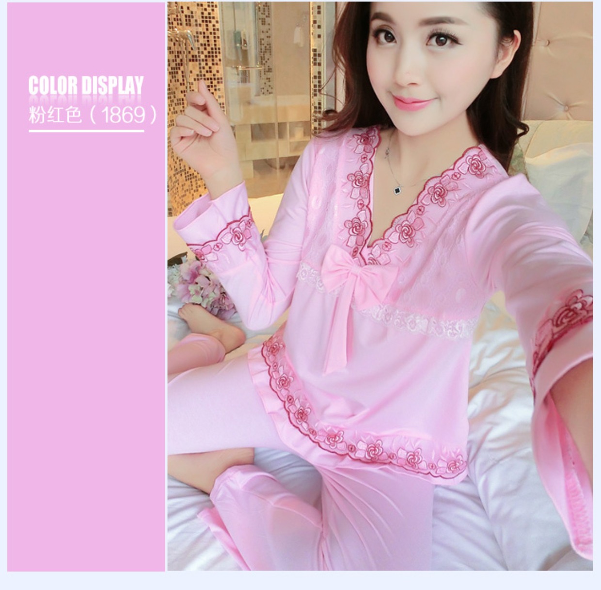 Bộ đồ ngủ nữ tay dài cotton mùa xuân và mùa thu cotton nữ mùa thu đông Hàn Quốc dễ thương 2018 New Princess Wind Set do bo nu dep