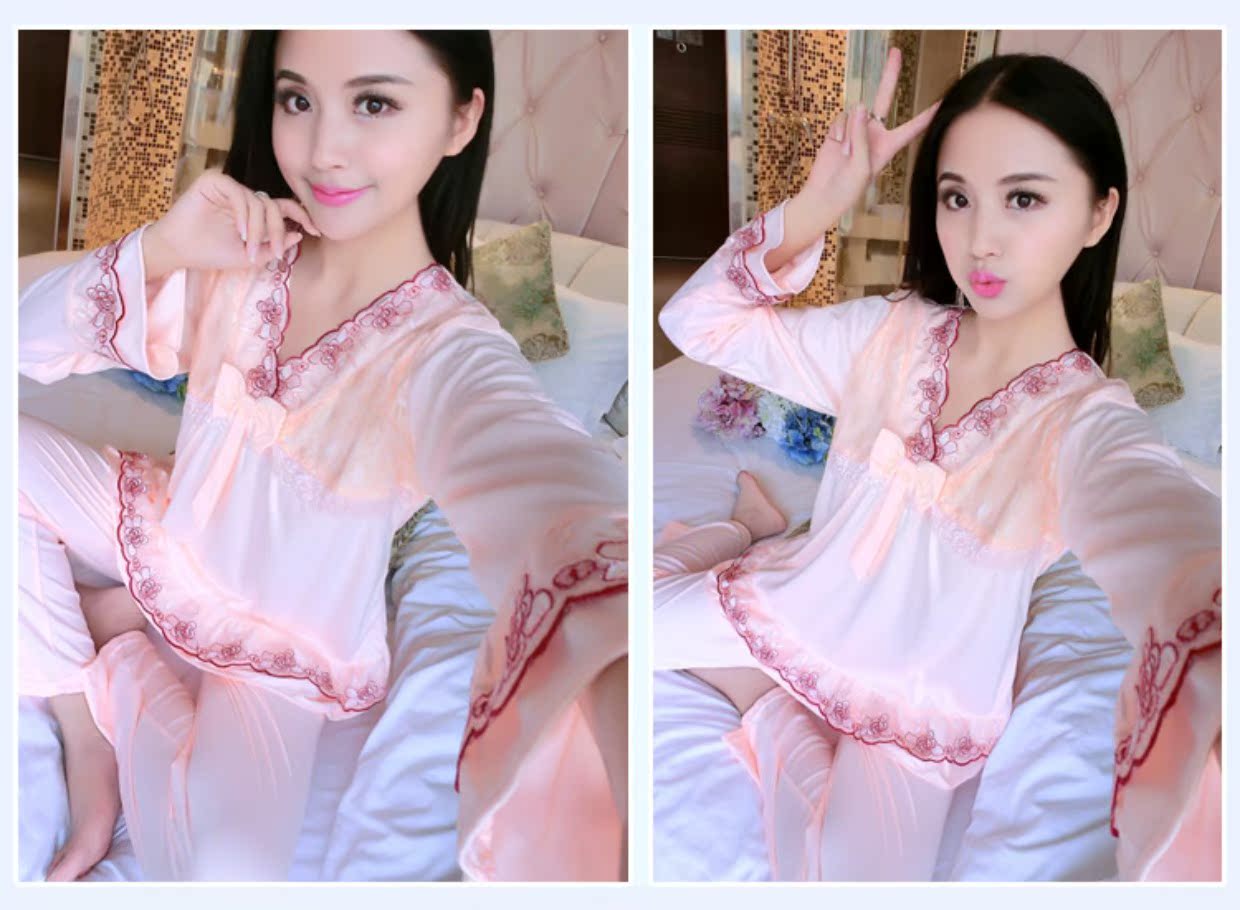 Bộ đồ ngủ nữ tay dài cotton mùa xuân và mùa thu cotton nữ mùa thu đông Hàn Quốc dễ thương 2018 New Princess Wind Set do bo nu dep