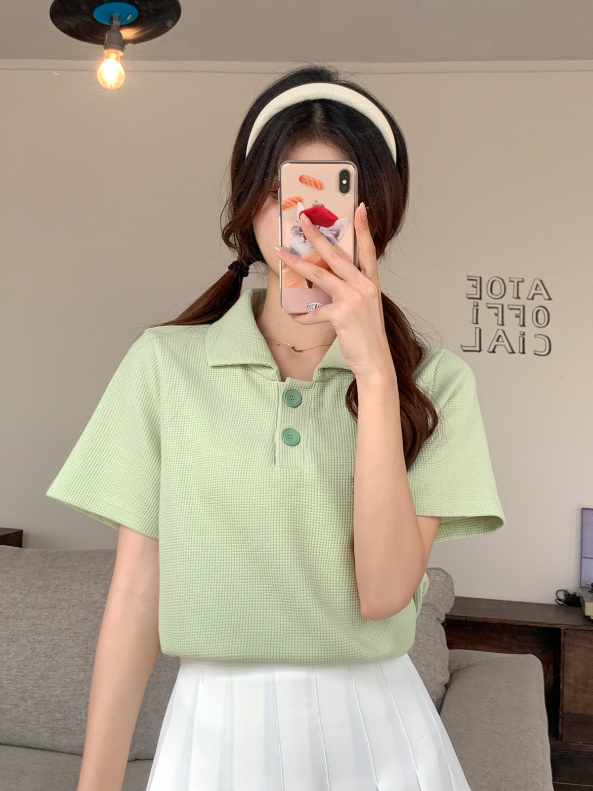 Large size women's dress Summer new casual loose Polo collar blouses pure color 100 lap fashion Huffg short sleeve T-shirt