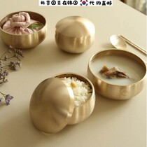 South Korea Direct Mail Eating Sow with Artisanal Pure Brass Han Style High-end Cutlery chicken soup with lid rice bowl 2