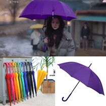 South Korea Direct mail Park Min Ying Korean drama The same bend long handle Purple Yellow Powder Green Blue Pure Color Shade lovers Umbrella
