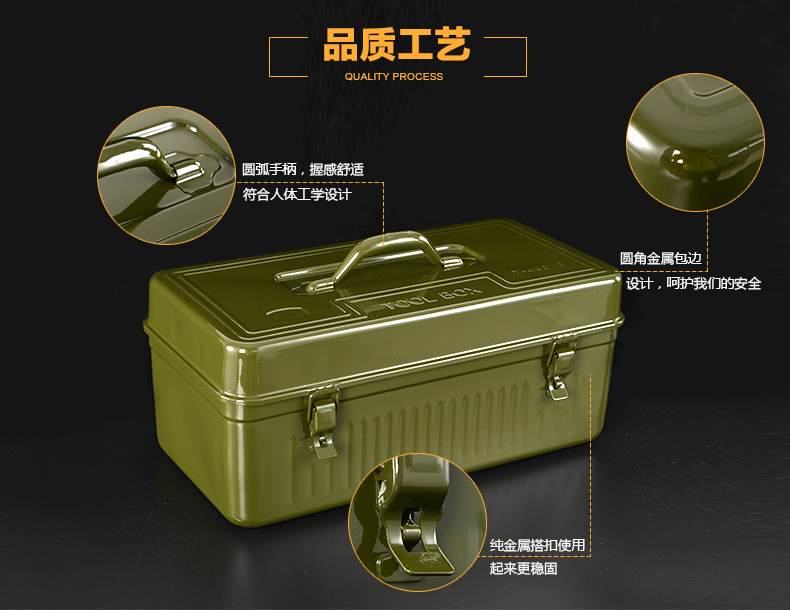 Greenwood Phần cứng Hộp công cụ Quân đội Green Metal Đa chức năng Tự động Sửa chữa Lớn Trung bình Kim loại Vali Sửa chữa tại nhà - Dụng cụ cầm tay
