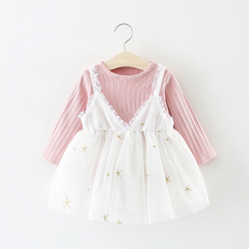 Nữ mùa thu bé gái 0-1 tuổi mùa đông 2 váy dài tay 3 quần áo trẻ em 4 váy công chúa cotton váy đầm thu đông bé gái
