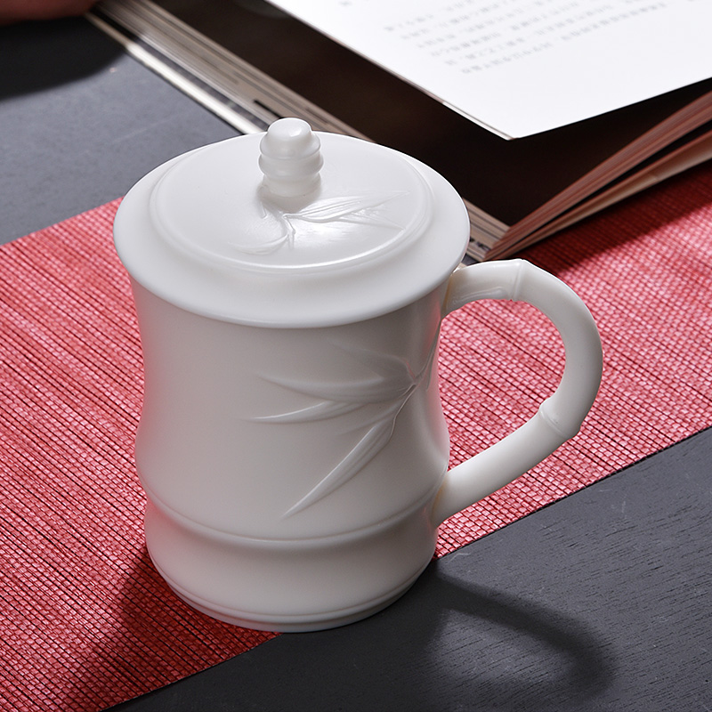 Jun ware dehua white porcelain ceramic cup keller cup with cover cup high - capacity creative office contracted water bottle