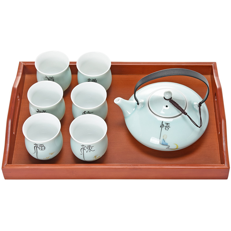 Jun ware celadon girder pot of tea set tea teapot a complete set of zen tea pot a pot of the set of 6 cups