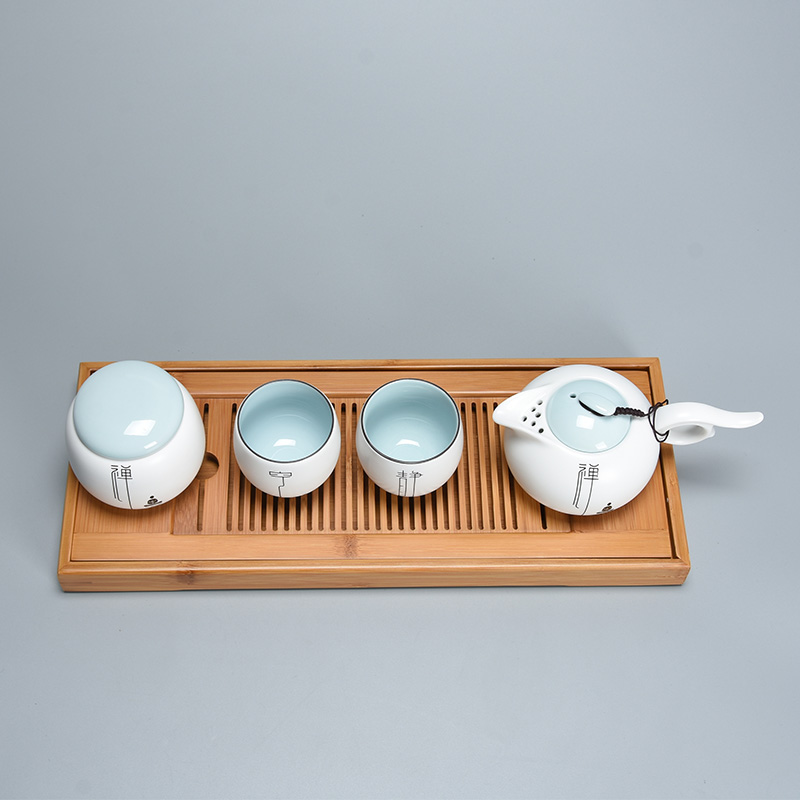 Jun ware fat white contracted kung fu tea set suit small set of household ceramic teapot tea is a pot of two cups of tea tray