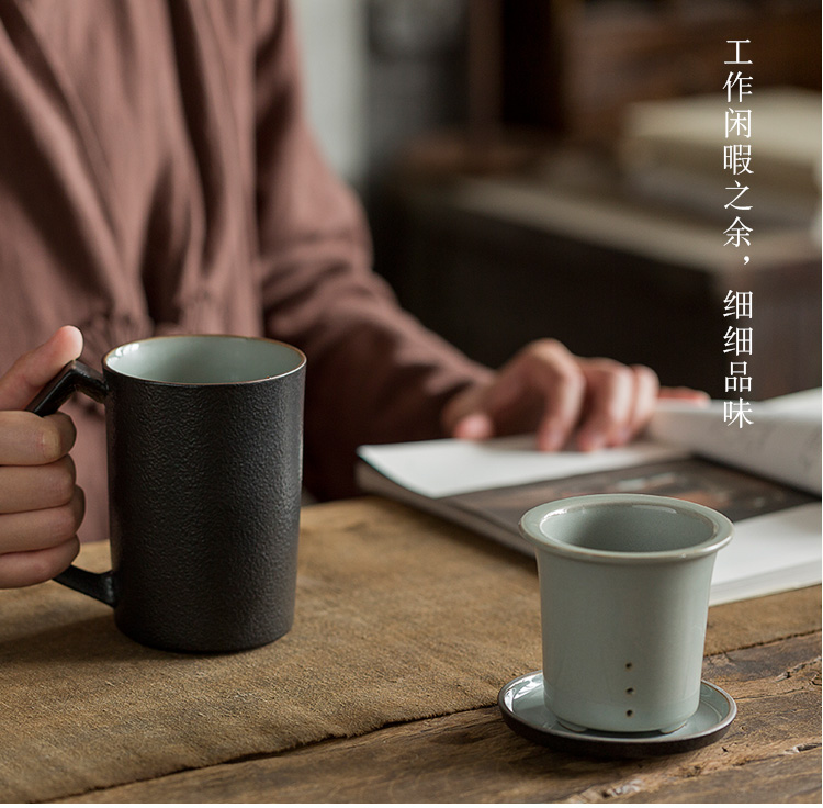 Jun ware high - capacity mark cup with cover cup tea cup tea separation office cup cup tea cup ceramic cup