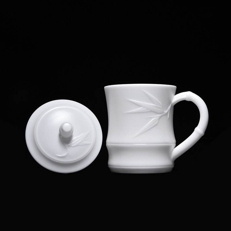 Jun ware dehua white porcelain ceramic cup keller cup with cover cup high - capacity creative office contracted water bottle