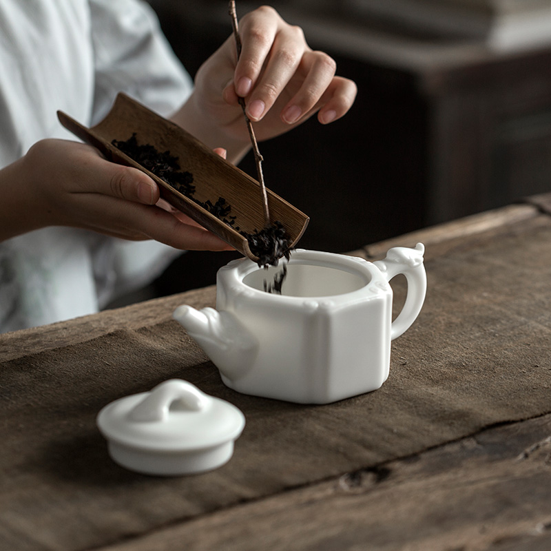 Jun ware dehua white porcelain teapot kung fu tea set contracted household hex dragon tea pot set a small pot of two sets