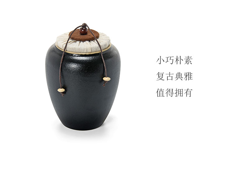 Jun ware caddy fixings of black ceramic small portable home cloth cover sealed as cans packaging pu 'er tea POTS