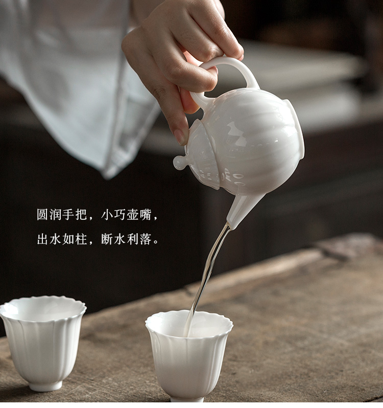 Jun ware dehua white porcelain one little teapot with Chinese style petals teapot with checking ceramic pot of 120 ml