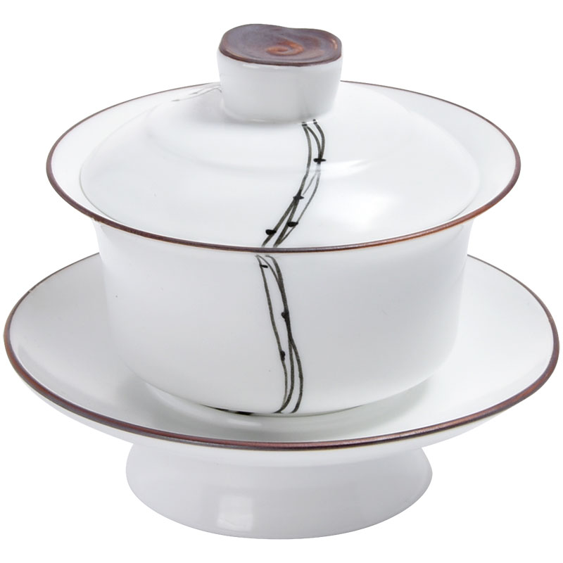 Jun ware hand - made tureen household ceramic cups kung fu tea set large white porcelain tea cover cup bowl lotus three